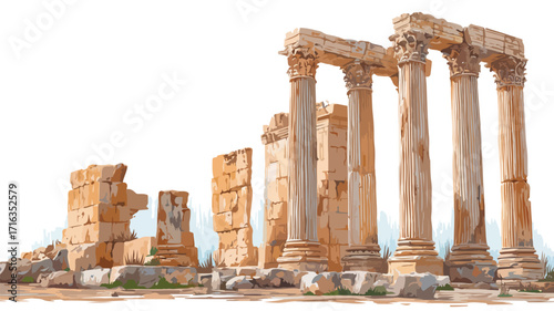 Majestic Ancient Ruins with Weathered Stone Column