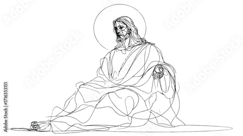 Elegant One Line Minimalist Vector Artwork of Jesus Christ Face