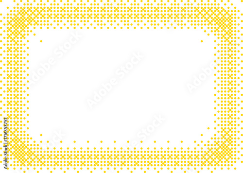 Retro pixel art rectangle frame. 8 bit bitmap dotted gradient border with copy space. Glitch dither pattern, 8 bit background. Leisure or arcade games yellow stroke, halftone border
