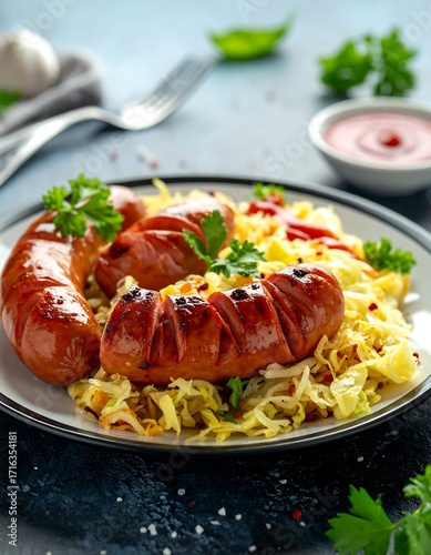 Grilled sausages with sauerkraut