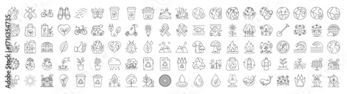 Collection of environmental and ecological icons symbolizing sustainability and conservation