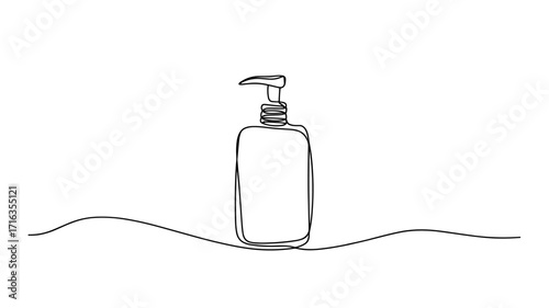Hand wash pump bottle continuous line art vector illustration