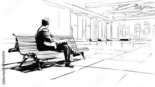 Professional Man Waiting and Resting on a Bench