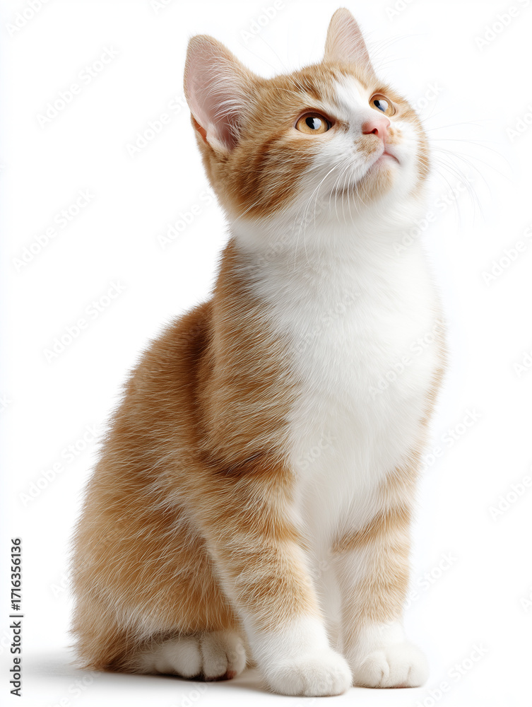 Fototapeta premium Cute Ginger Kitten Looking Up Isolated PNG