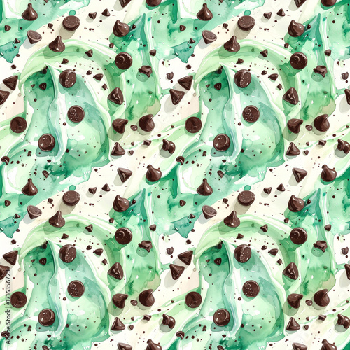 Mint Chocolate Chip Ice Cream Seamless Pattern