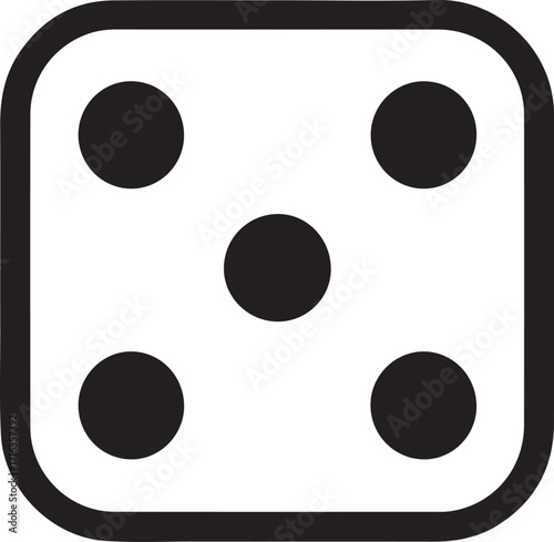 Dice with five pips representing chance and probability in games and casino betting concepts on white background