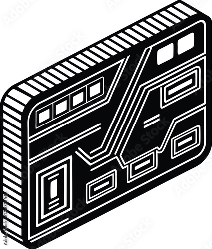 A stylized vector illustration of a black and white abstract background with a mobile phone and an envelope email iconA vector drawing of a house with a microchip pattern and digital design