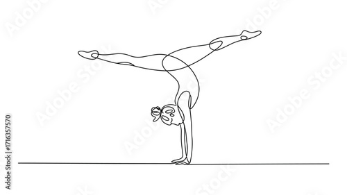 Gymnast Doing Handstand One Line Drawing Vector
