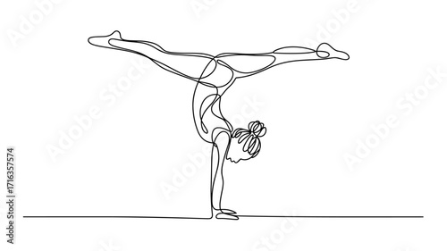 Handstand Gymnast One Line Drawing Vector