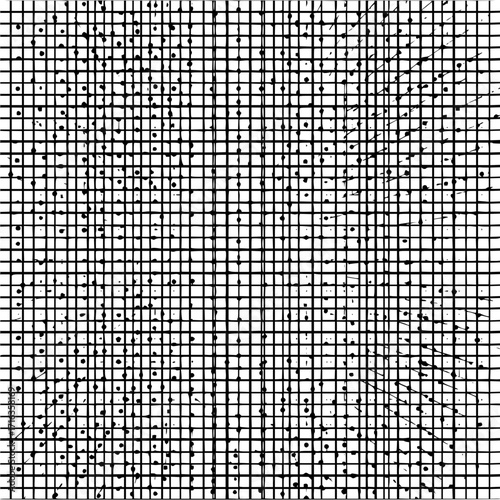 Detailed black and white grid pattern with scattered dots and diagonal lines across the image plane view