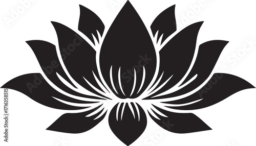 Elegant Black and White Lotus Flower Illustration Symbolizing Purity Enlightenment and Spiritual Awakening Graphic Design Element