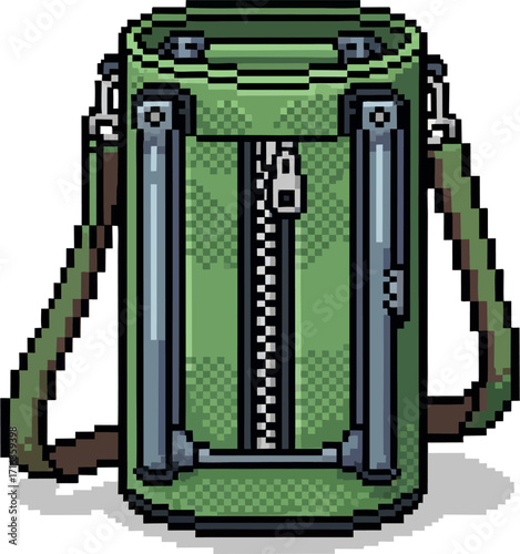 Pixelated illustration of a green crossbody bag with a zipper.