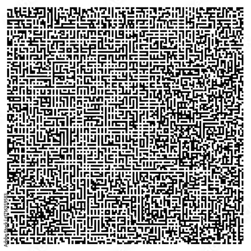 Intricate black and white maze pattern with complex interconnected pathways and dense geometric design