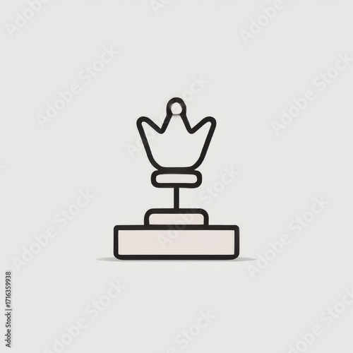 Minimalist chess queen icon, outlined, representing strategy, leadership, or game in black and white on a light background with copy space