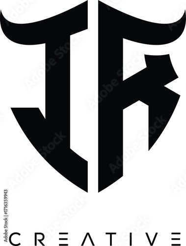 IR Shield Monogram Logo with Bull Horn – Bold Emblem Symbol for Security, Protection and Modern Branding