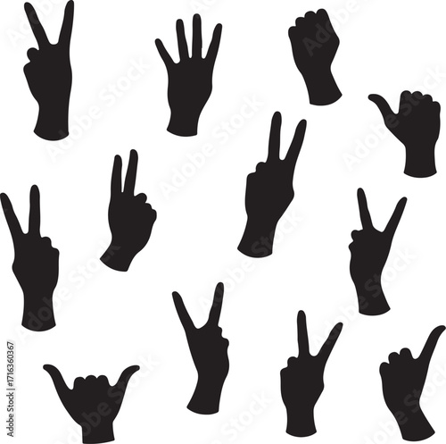 Black Silhouette Hands Gestures Collection White Background