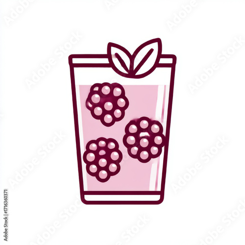 Minimalist berry smoothie icon, refreshing, representing healthy fruit drinks and wellness in pink, purple, and green with copy space