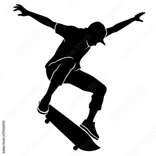Black silhouette of a skateboarder performing a trick 3