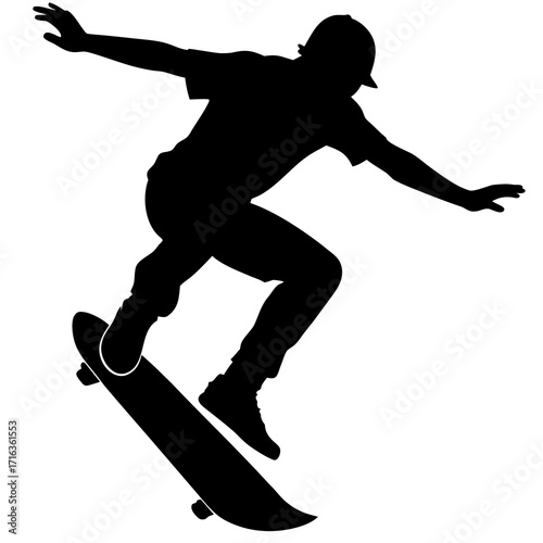 Black silhouette of a skateboarder performing a trick 2