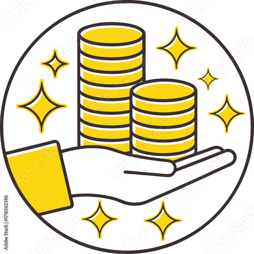 Hand holding stacked coins sparkle symbolizing wealth fortune success and financial growth concept