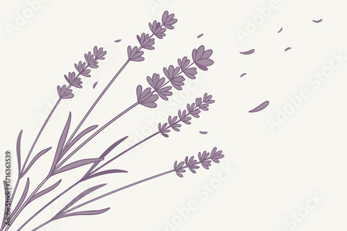 Minimal lavender flower illustration with falling petals art