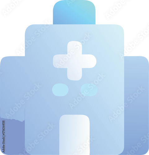 Modern hospital building icon with a white medical cross