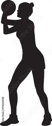 Netball Player Silhouette Ready to Throw the Ball Action Sport Fitness Team Game Competition Match Strategy and Skill