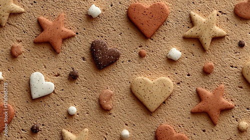 gingerbread cookie scatter, iced hearts, stars, candy canes