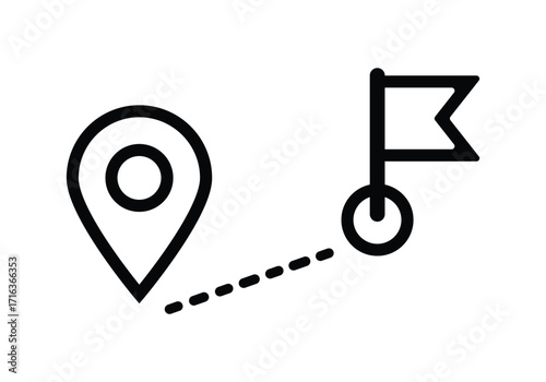 Vector art of map pin icon with flag and dashed line