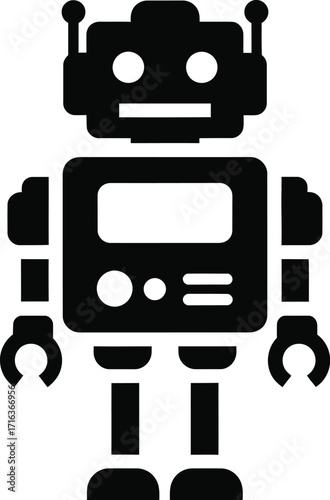 Retro robot icon illustration digital art futuristic automation concept simple design vector
