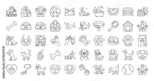 Dog and Pet Related Outline Icon Set for Pet Store Designs