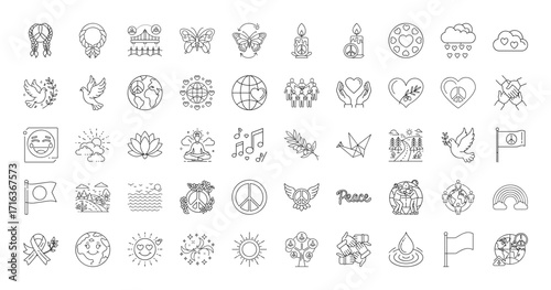 Peaceful Icons Collection, Featuring Symbols of Peace, Love, and Harmony