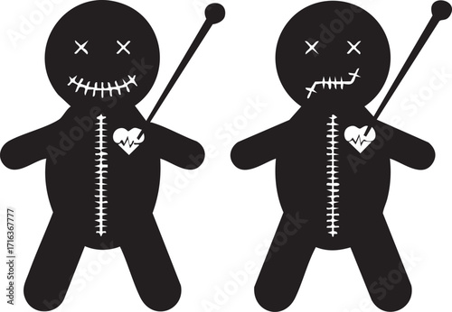 Voodoo Doll Halloween Silhouette | Spooky Creepy Outline Design