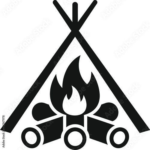 Campfire icon under teepee shelter simple vector graphic for outdoor adventure vector