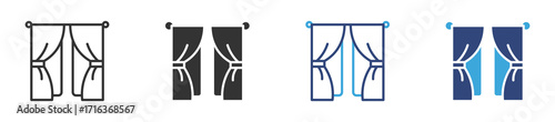 Curtain icon in outline and flat style, vector illustration