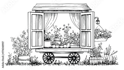 Whimsical Cartoon Vector of Open Window with Playful Design Elements