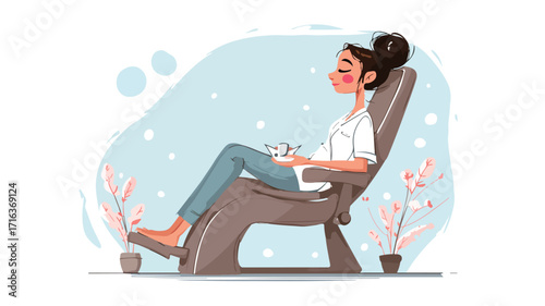 Serene Woman Enjoying Massage in Cartoon Vector Illustration