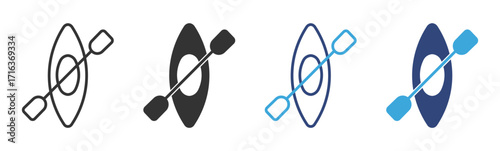 Kayak icon in outline and flat style, Kayak with paddle icon , Vector illustration.