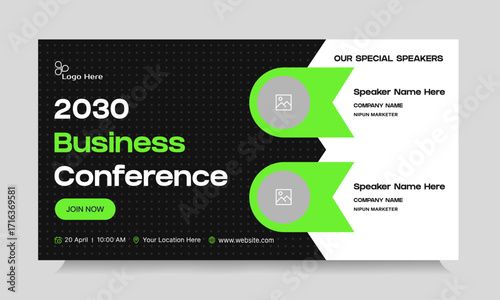 Digital business yearly conference digital webinar banner template design, online meeting banner design, talk show banner design, editable vector eps 10 file format