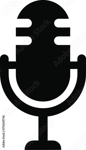 Retro microphone icon silhouette for audio recording broadcast music podcast sound studio vector
