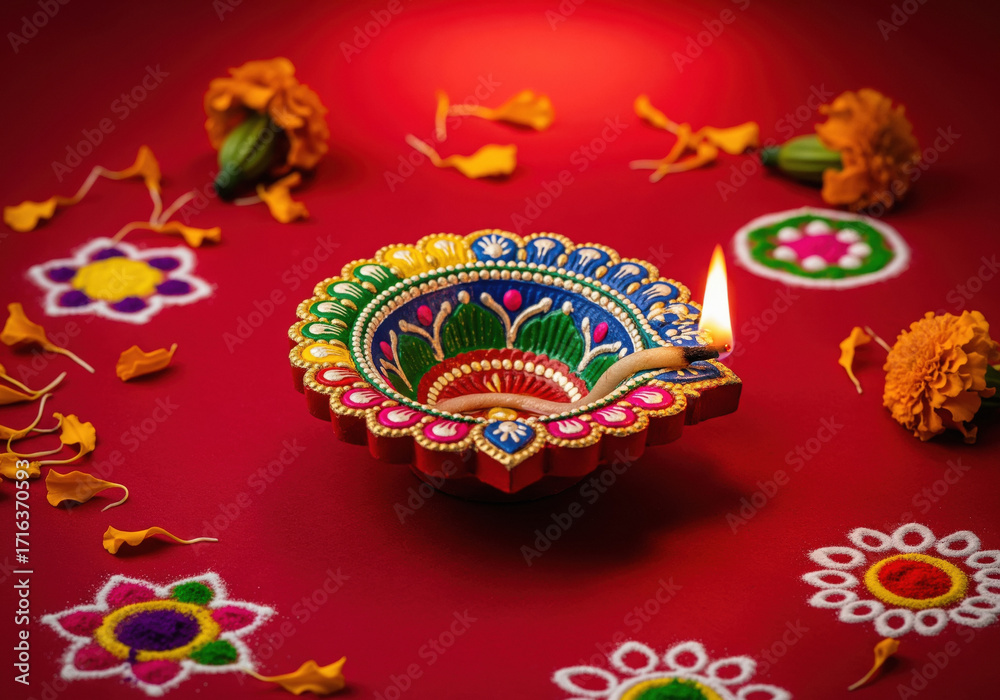 Fototapeta premium traditional oil lamp on diwali festival