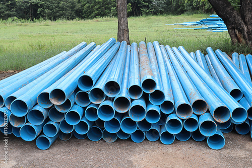 PVC pipe pile, construction site, water supply system construction work in progress
