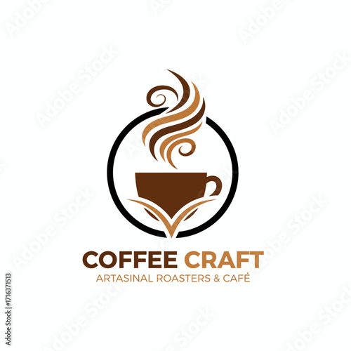 Coffee Craft logo for artisanal roasters and café, featuring a stylized steaming coffee cup.