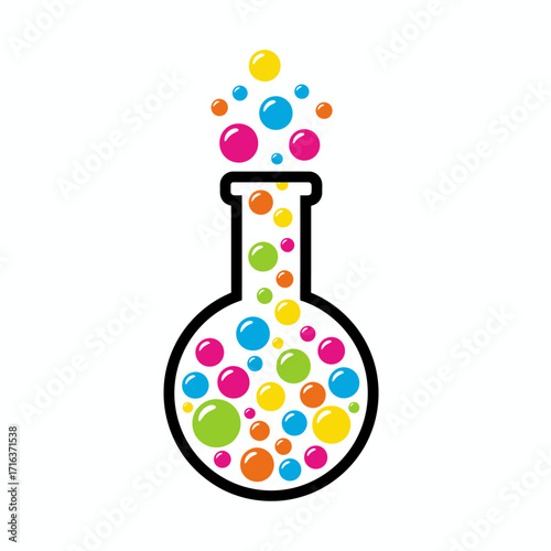 A creative science lab icon showing a flask filled with colorful, effervescent bubbles.