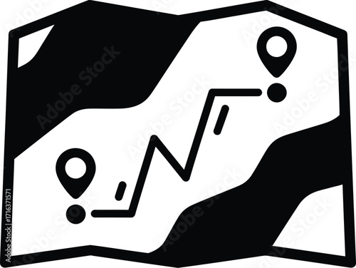 Hand drawn map route navigation location pins journey adventure travel plan vector