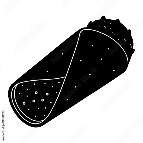 Black silhouette of a burrito on white background food