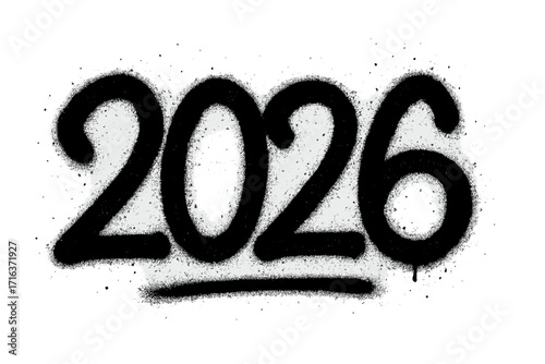 Happy New Year 2026 in urban graffiti style. Grungy vector number with black spray paint texture. Street art aerosol font illustration for calendar, banner or design.