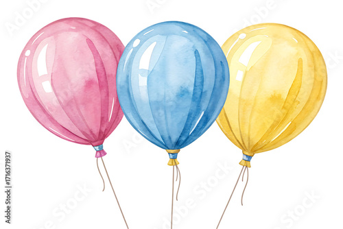 watercolor balloons floating in sky