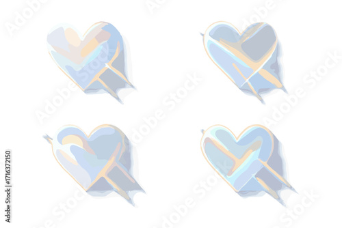 Romantic love light prism reflection effect with heart shapes, glass dispersion, crystal flare leak shadows, and soft colorful rainbow overlays on bright background vector illustration
