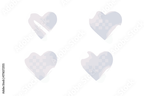 Romantic love heart shapes with glass prism light reflection and crystal flare dispersion on light background, shadow overlay, sparkling vector illustration, elegant cartoon design
